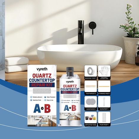 Kit de réparation pour comptoir en pierre de quartz : Kit de scellement et de réparation des joints de carrelage pour une apparence esthétique et la réparation des fuites -- Kit de réparation pour com (1/5)