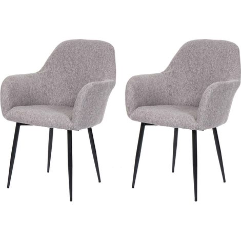 2x chaise de salle à manger HWC-F18, fauteuil de cuisine, design rétro - tissu gris, pieds noirs (1/5)