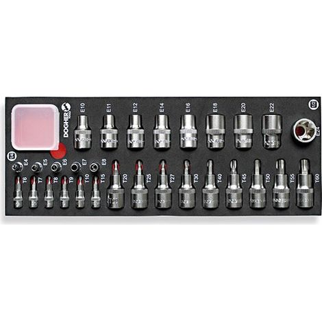 Kombitasche 29 Steckschlüssel und Torx-Bits 1/4, 1/2  DOGHER 503-080