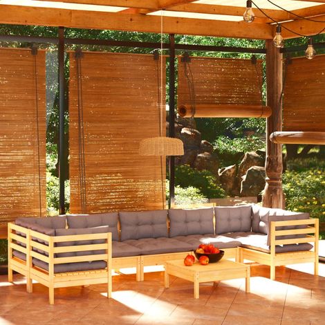 8-tlg. Garten-Lounge-Set mit Grauen Kissen Kiefernholz vidaXL (1/5)