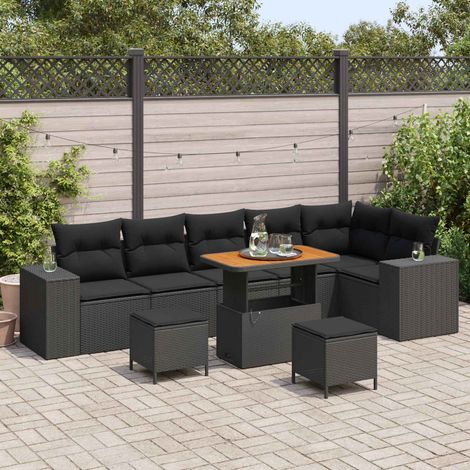 Teenpull – Gartensofa-set 9 Stk. Schwarz Poly-Rattan (1/5)
