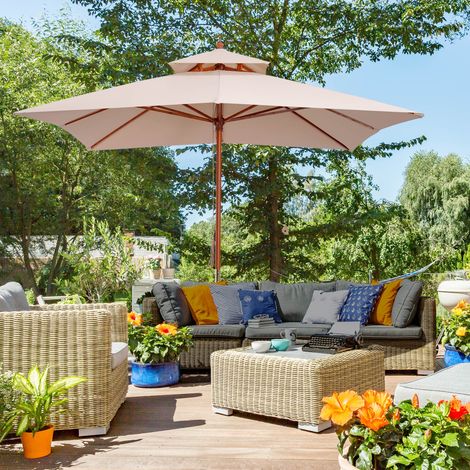 Sombrilla de Jardín 3x3x3 m con Doble Techo Sistema de Polea Impermeable para Terraza Balcón Exterior Beige (1/4)