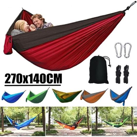 Filiyano-Hamac portable 2 places pour le camping en plein air, en nylon assorti, tissu parachute haute résistance, couleur vert chameau. (1/5)