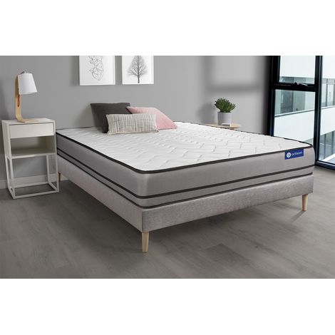 Ensemble matelas ACTILATEX 160x200cm 2 faces à MÉMOIRE DE FORME+LATEX 3zones de confort + sommier KIT gris (1/5)