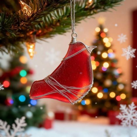 Ornement Oiseau En Verre Bleu Pour Arbre De Noël, Décoration Suspendue Cardinal Et Oiseau Bleu, Cadeau Souvenir Artisanal (1/4)