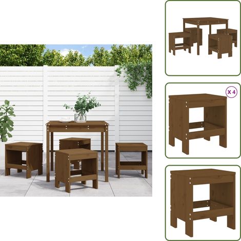 The Living Store Ensemble à manger de jardin 5pcs marron miel bois pin massif - Meubles De Jardin - Salon De Jardin - Table De Jardin - Chaises De Jardin - Set De Jardin