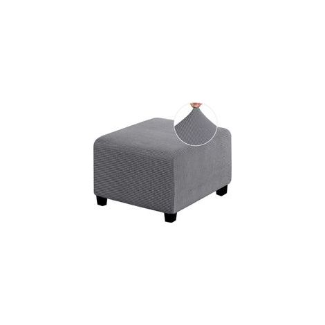 Elastischer Hockerbezug, quadratisch, ideal für Wohnzimmerhocker. Elastischer Hockerbezug aus dickem, kariertem Jacquard-Stoff, elastischer Bund (mittlere Größe, grau). - Crezuo