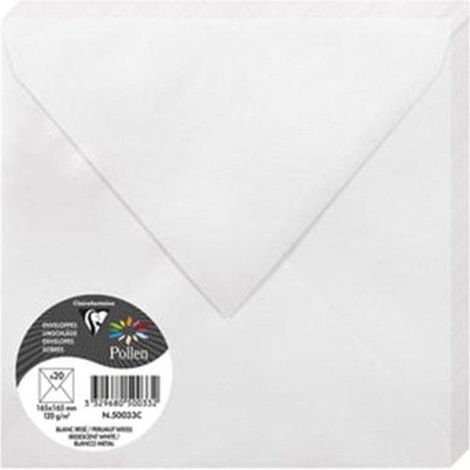 Enveloppe - CLAIREFONTAINE - Pollen - 120g - 165x165 mm - Blanc irisé - Paquet de 20