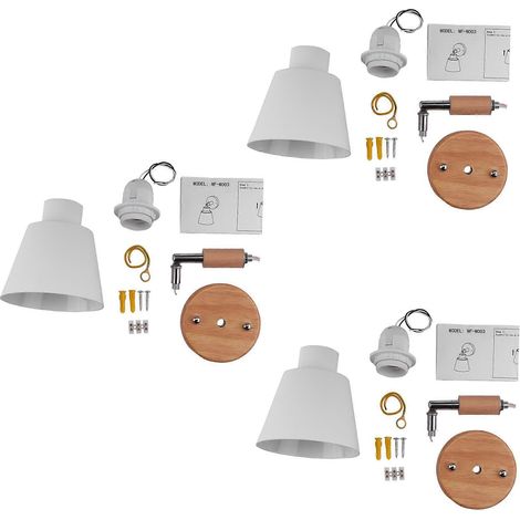 3x Wandleuchten aus Holz, Nachttischlampe, Schlafzimmer-Wandleuchte, Wandleuchte für Küche, moderne Wandleuchte im skandinavischen Stil (Weiß), Weiß & Holzfarbe (1/5)