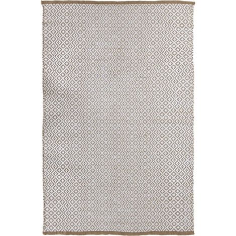 Tapis en fibre de jute naturel blanc ambiance ethnique chic - Blanc naturel avec motifs beiges (1/5)