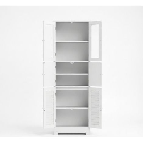 Hohes weißes Badmöbel aus MDF und Glas mit 6 Türen, freistehend (1/5)