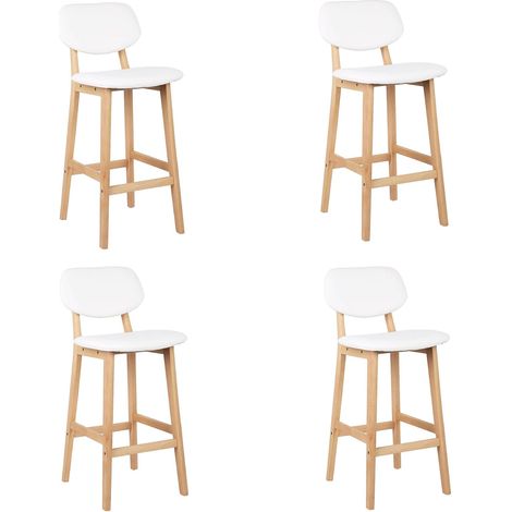 Woltu – Lot de 4 tabourets de bar – Hauteur d'assise 65 cm – Structure en bois massif – Siège en simili cuir blanc – Style scandinave