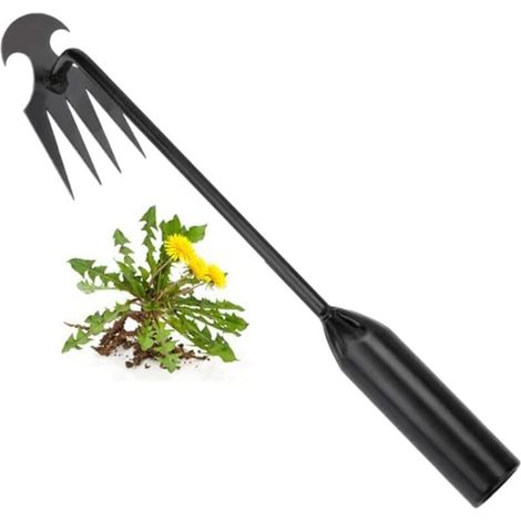 Désherbeur manuel en acier au manganèse à 4 dents double usage, pour jardin, arrache les mauvaises herbes facilement sans se baisser (1/5)