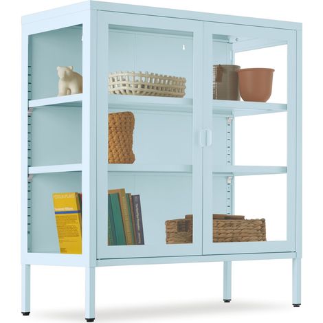 Vitrine métallique, acier thermolaqué, à 2 portes, gris/bleu