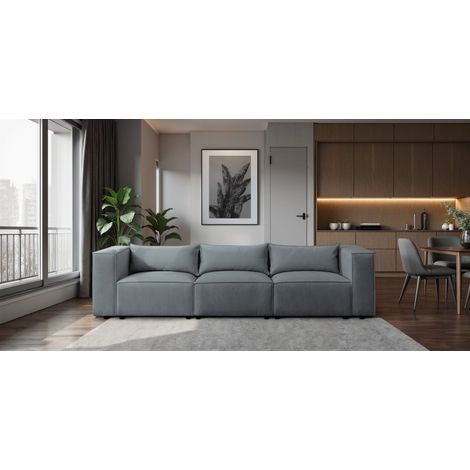 Sofa Designersofa NEVIO 3-Sitzer in Stoff Lincoln Graublau