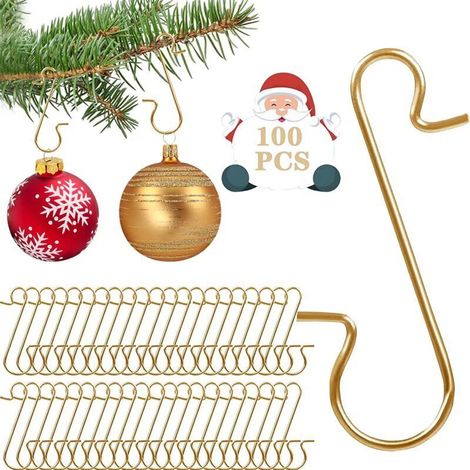 Christmas Ornament Hooks, 100 Pieces Christmas Tree Hooks, S-Shaped Christmas Ball Hooks, Tree Decoration Hangers, Christmas Tree, Christmas Garland (or 100) (1/5)
