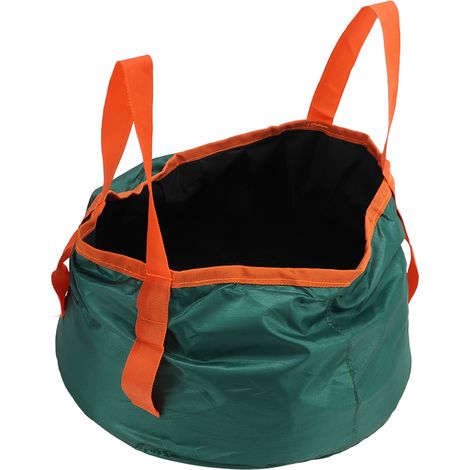 Seau pliable avec poignée, bassine portable et légère, idéale pour le camping, la randonnée et la pêche. Noir et vert. (1/5)