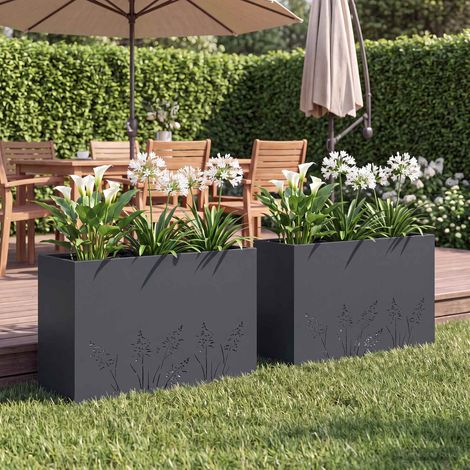 vidaXL Macetero de Jardín 2 uds. Gris antracita 80 x 20 x 49 cm (1/5)