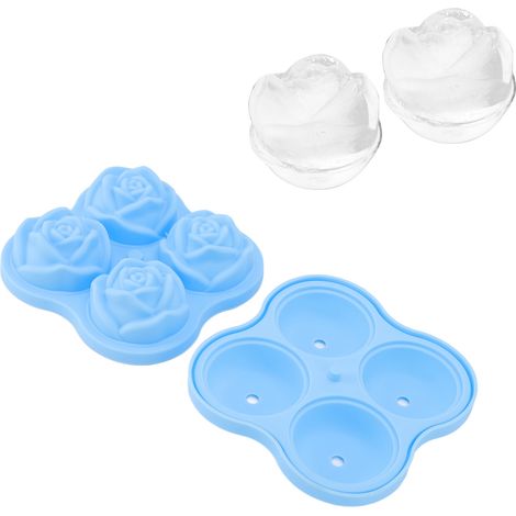 Silikon-Eiswürfelform in Rosenform, 4 Fächer, 4 Löcher, himmelblau, ideal für Cocktails und Restaurants. (1/5)