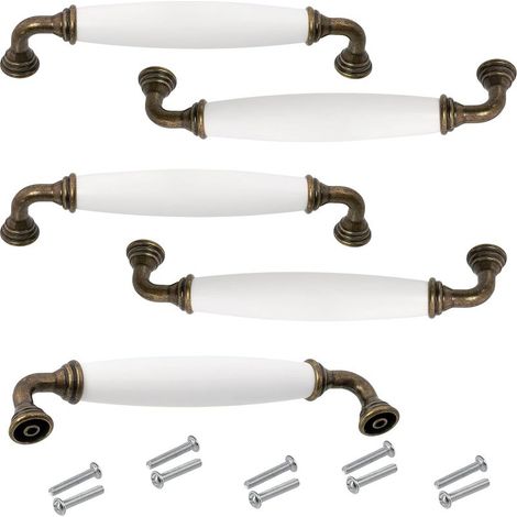 5er-Set Möbelgriffe, 128 mm Lochabstand – Für Schranktüren, Kommoden, Schubladen, Inneneinrichtung, Küche, Wohnzimmer – Metall und Kunststoff – Weiß (1/5)