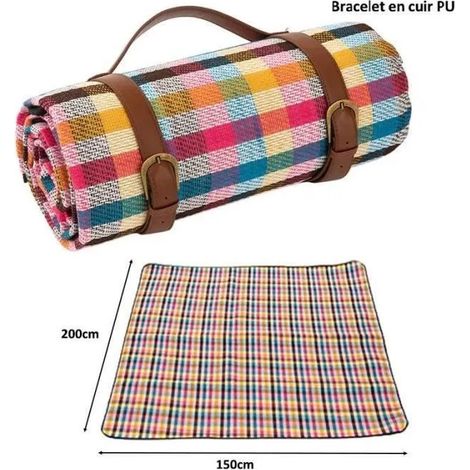 Tapis de Camping Extérieur – 150 x 200 cm, Antihumidité, avec Sangles de Transport en Cuir, Motif Coloré multicolore NATTE DE PLAGE (1/4)