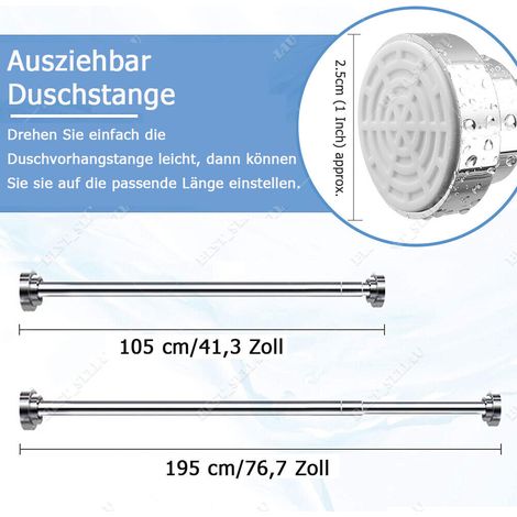 Barre de rideau de douche télescopique en acier inoxydable, extensible sans perçage. (1/5)