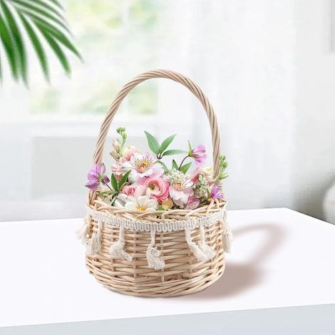 Cesta de flores para bodas,cesta pequeña con asa,cesta de flores pequeña,cesta para niña de las flores con asa para decoración de fiestas de boda (1/4)