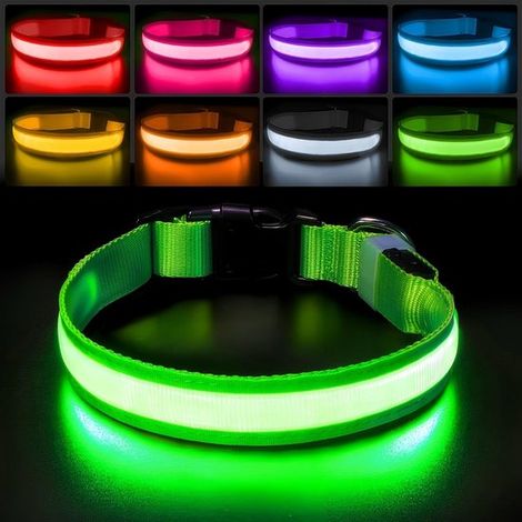 Collier pour Chien - Vert - 35-40 cm - Guirlande Lumineuse LED Rechargeable - Étanche et Réglable - pour Chiens Moyens et Grands - Très Lumineux (1/5)