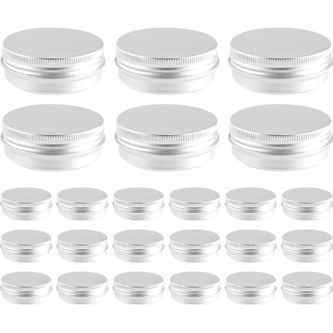 48 pots ronds en aluminium argenté de 30 ml (1 oz) avec couvercle à vis (1/5)