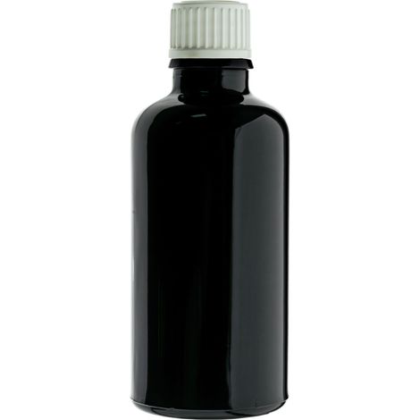 Frasco de vidrio negro de 10 ml con tapón blanco, rosca 18/415. (1/4)