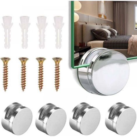 5 pcs, pinces rondes pour miroir, Pinces en Verre pour Miroir de Salle de Bain Supports Rond Mural en Alliage de Zinc - Fixation de miroirCharge 15kg (1/4)