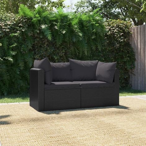 Set Divani da Giardino 2 pz con Cuscini in Polyrattan Nero vidaXL