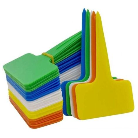 100 Pièces Etiquette Jardin Exterieur Marqueurs en Plastique de Plantes Type T Plastique Etiquette Potager avec Stylo étanche Etiquetage Réutilisable pour Jardin,Exterieur -10 x 6 cm (Multicolo (1/4)