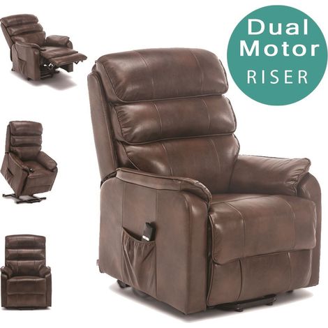 BUCKINGHAM DUAL MOTOR ELECTRIC RISER RECLINER BOND LEATHER MOBILITY LIFT CHAIR[Brown,Dual Motor Rise Recliner,FUR-RCH-BUCK-RR2-BROWN]