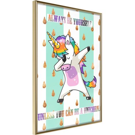 Affiche Murale Encadrée "Dabbing Unicorn" 30 x 42 cm Or