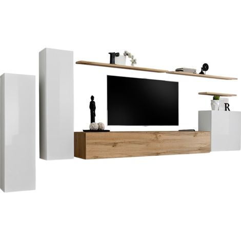 Set di mobili da soggiorno collezione SWITCH I design, colore bianco lucido e rovere Wotan. (1/2)