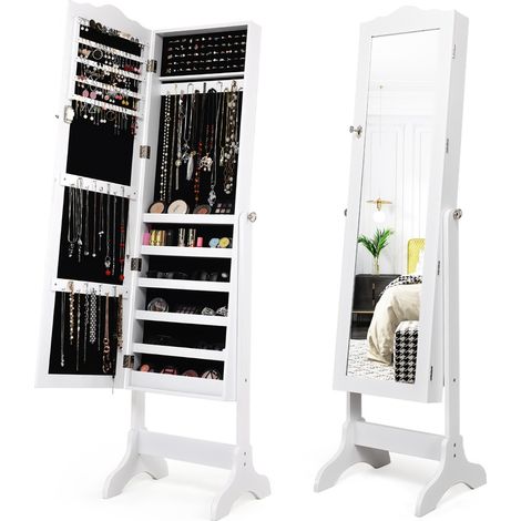Armadio portagioie richiudibile Organizer gioielli design verticale angolo regolabile Bianco (1/3)