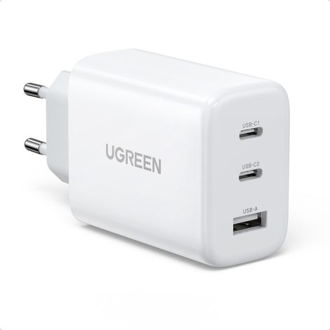 Schnelles Wandladegerät 2x USB-C USB 65W PD QC Weiß (1/5)