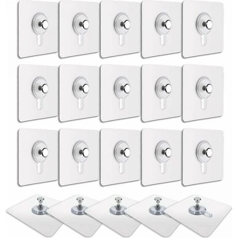 20 Pcs Accroches Tableau sans Percer. Fixation Cadre sans Percer. Accroche Cadre sans Percer Adhesif Imperméable Amovible Autocollant Anti-trace. Crochet Tableau Adhésif Transparent (1/4)