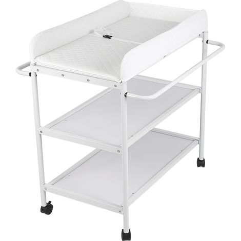Table à langer portable avec roulettes – 2 étagères de rangement – Matériau en bois massif – Dimensions 84×72×90cm – Blanc – Jeobest (1/5)
