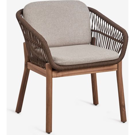 Set di 4 sedie da pranzo con braccioli in legno di acacia e corda intrecciata Karvia SKLUM            
