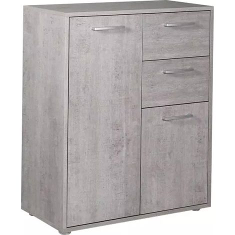 Armadietto Multiuso 3 Ante 2 Cassetti 87,6x35,3x72 cm in Truciolare Nobilitato Cemento (1/5)