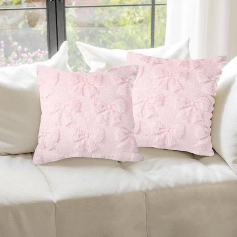 Lot de 2 Housses de Coussin 45x45cm, Rose, Motif Nœud, Polyester Doux, Décoration pour Canapé Chambre, Sans Insert (1/4)