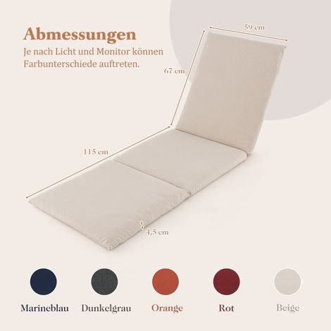 Cuscino per lettino prendisole, beige, imbottitura in schiuma, 182 x 59 x 4,5 cm