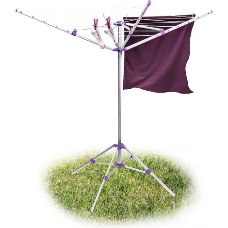 Sèche-linge étendoir à linge extérieur Corde 19 m séchoir parapluie avec bras Support avec 4 piétements étendre vêtement jardin en aluminium, gris (1/5)