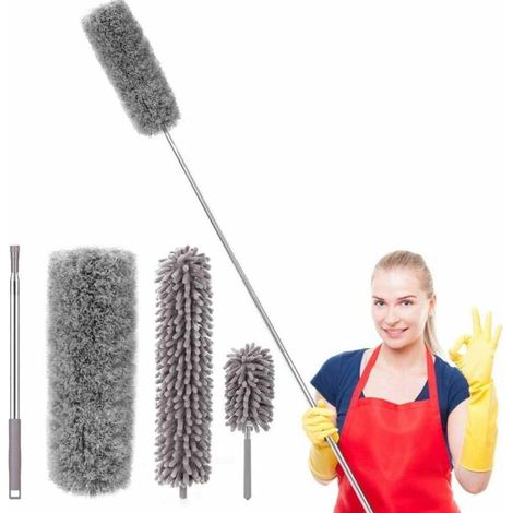 Plumeau microfibre télescopique manche inox 2,5m lavable poussière toiles araignées (1/5)