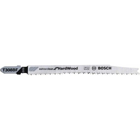 Hoja sierra caladora para madera dura, corte recta fina, ref. Bosch : T 308 BF, calidad de Hoja de sierra BiM, Largo total 117 mm, Paso de dientes : 2,2 XC mm