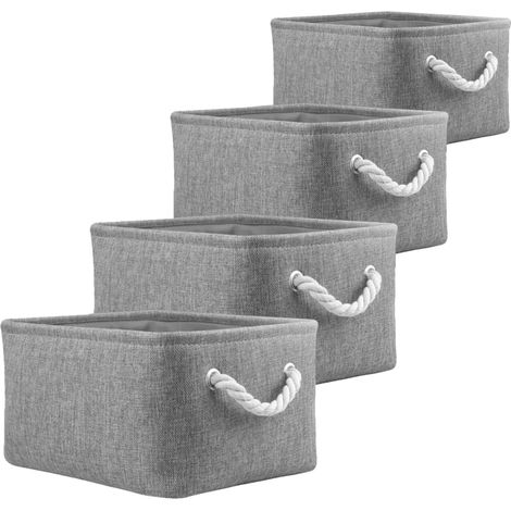 Lot de 4 boîtes de rangement avec poignées pour jouets et étagères en tissu épais (petit, gris)