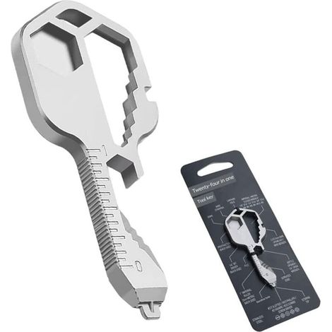 CSPARKV (7×3×0.4cm)(70×30×4mm)clé multifonction 24 en 1, Porte-clés multifonction, Outil clé en acier inoxydable, Tournevis à courroie, Dénudeur de fil, Clé, Ouvre-bouteille, Pour les sports de plein (1/4)