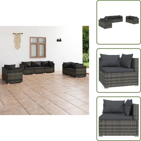 Salon de jardin 7 pcs avec coussins Résine tressée Gris - Salon De Jardin - Ensemble De Salon - Meuble De Jardin - Canapé Extérieur - Mobilier De Jardin